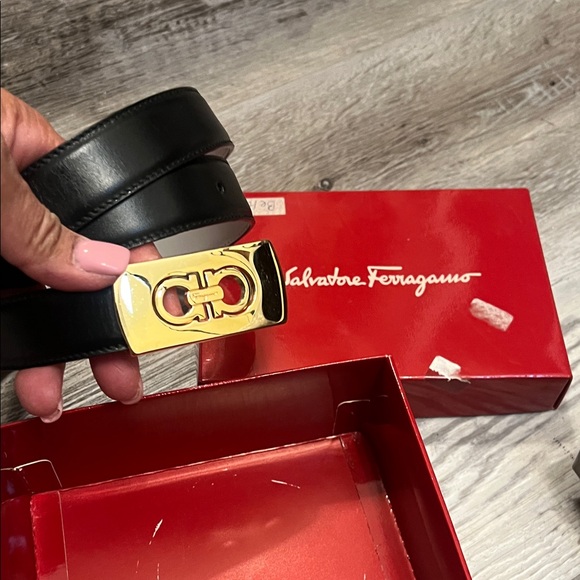 Salvatore Ferragamo Accessories - SOLD Salvatore Ferragamo Black Belt with Gold Buckle reversible black and white